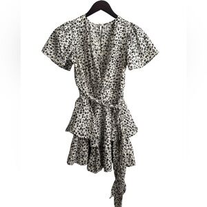 Floral Black and White Ruffle Romper Size Small